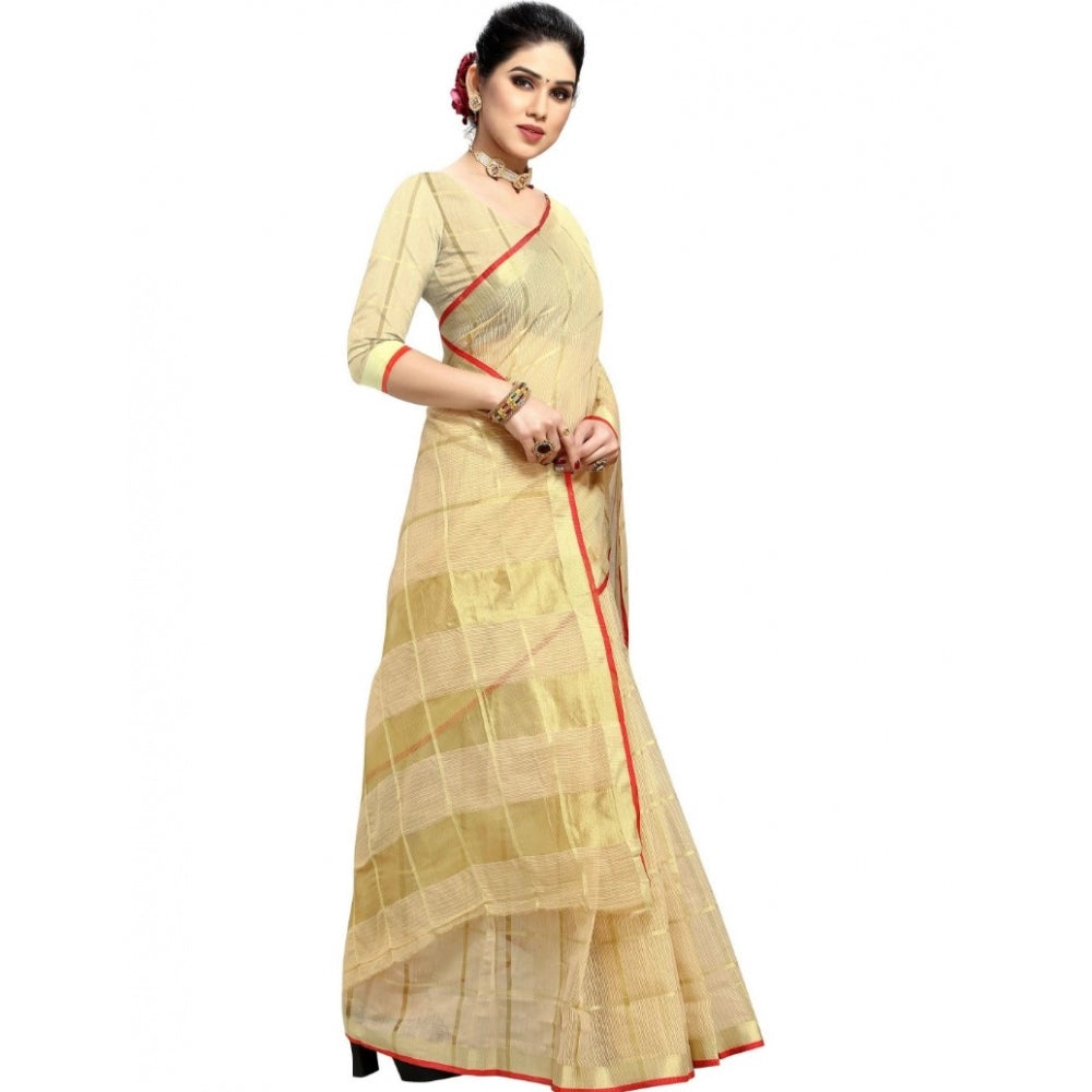 Pretty Kota Doria Cotton Checkered Saree With Blouse piece