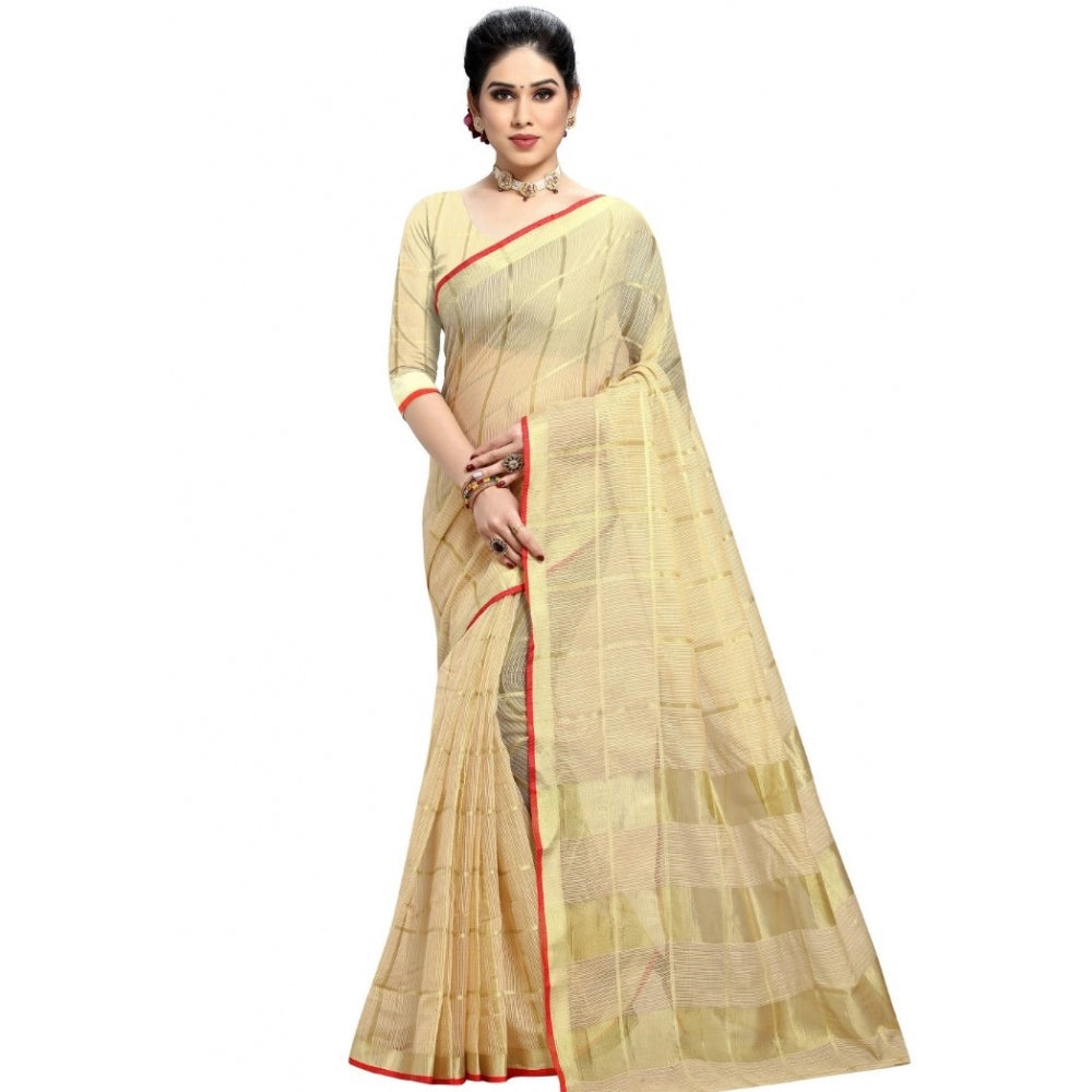 Pretty Kota Doria Cotton Checkered Saree With Blouse piece