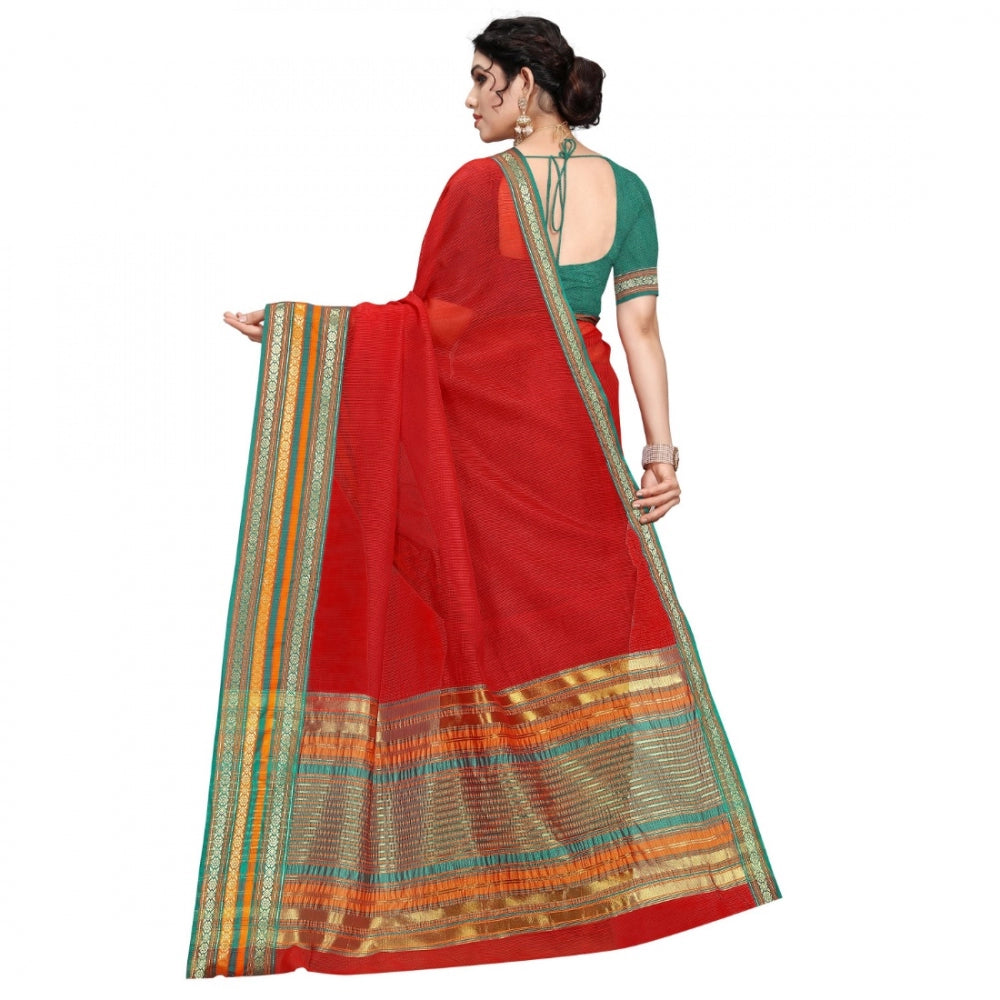 Pretty Kota Doria Cotton Bordered Saree With Blouse piece