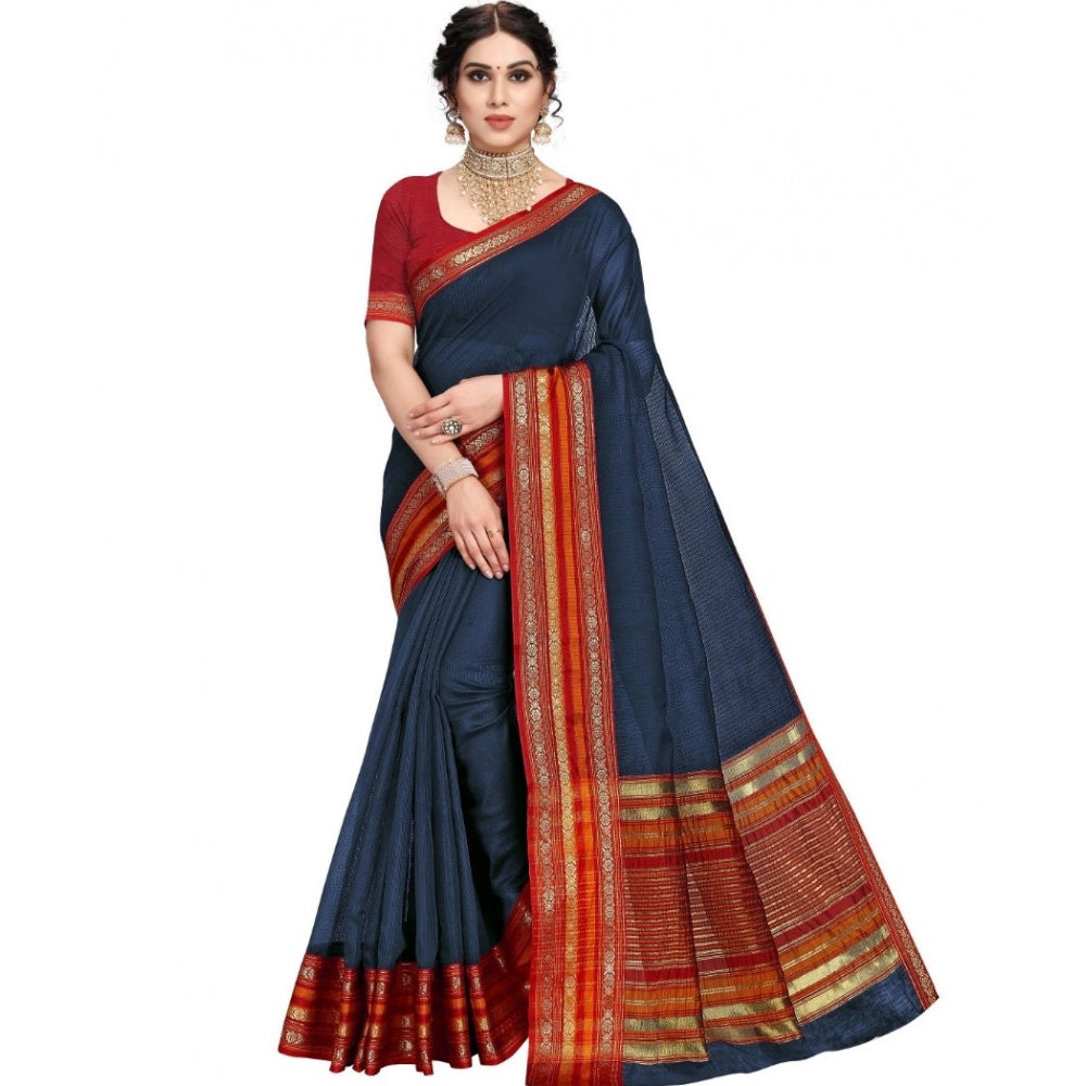 Pretty Kota Doria Cotton Bordered Saree With Blouse piece