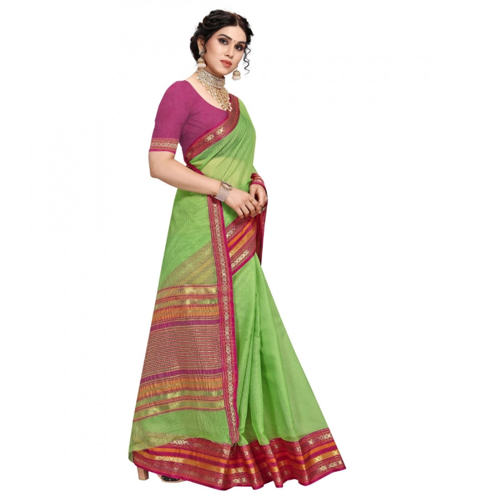 Pretty Kota Doria Cotton Bordered Saree With Blouse piece