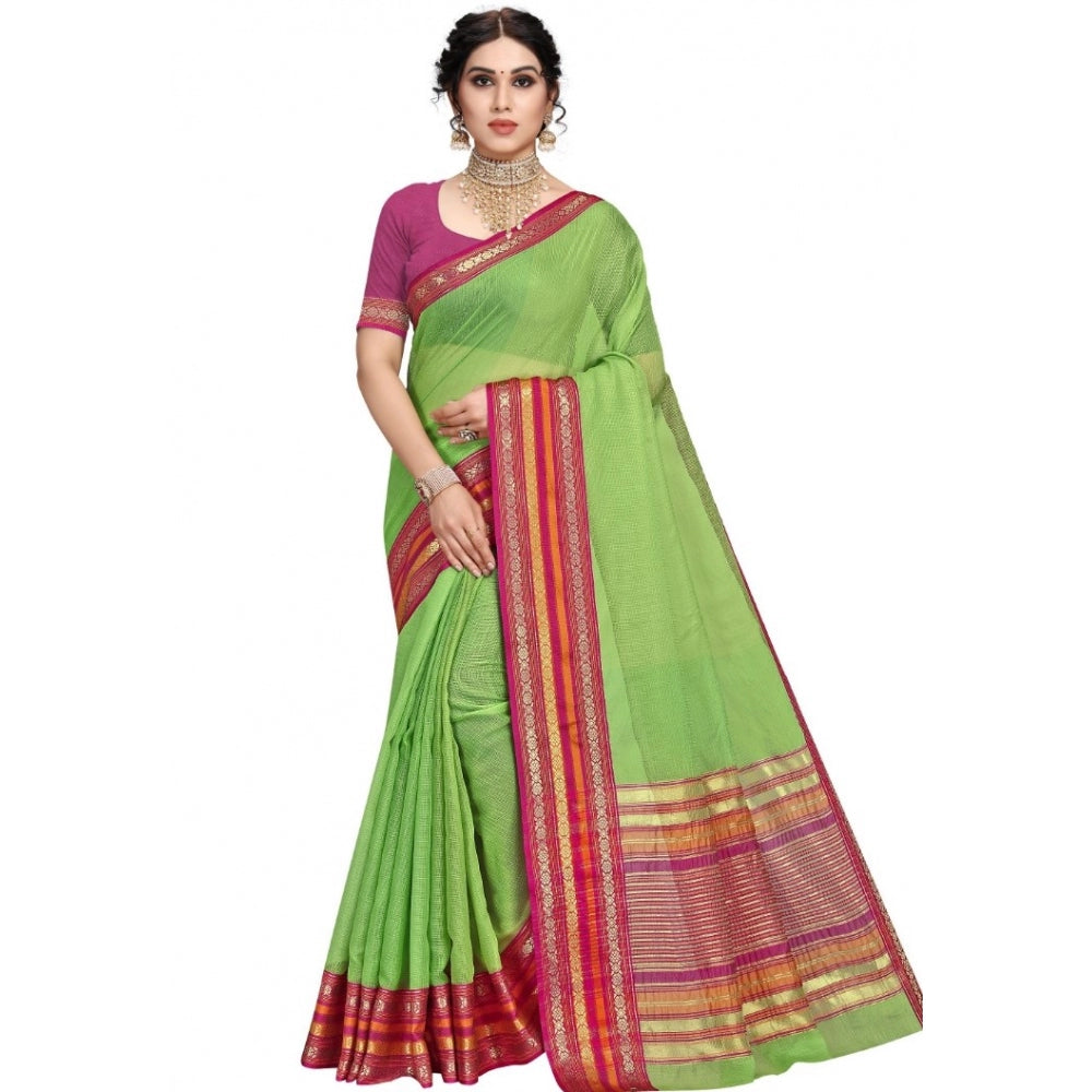 Pretty Kota Doria Cotton Bordered Saree With Blouse piece