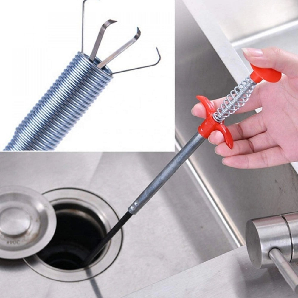 Stylish Metal Wire Brush Hand Kitchen Sink Cleaning Hook Sewer Dredging Device Spring Pipe Hair Dredging Tool