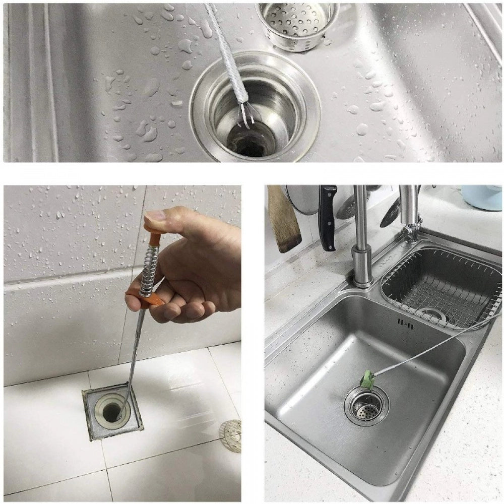 Stylish Metal Wire Brush Hand Kitchen Sink Cleaning Hook Sewer Dredging Device Spring Pipe Hair Dredging Tool