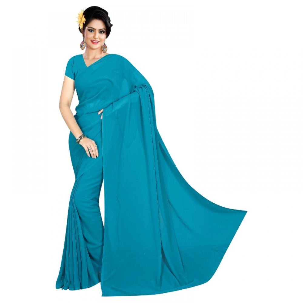 Adorable Georgette Plain Saree With Blouse piece