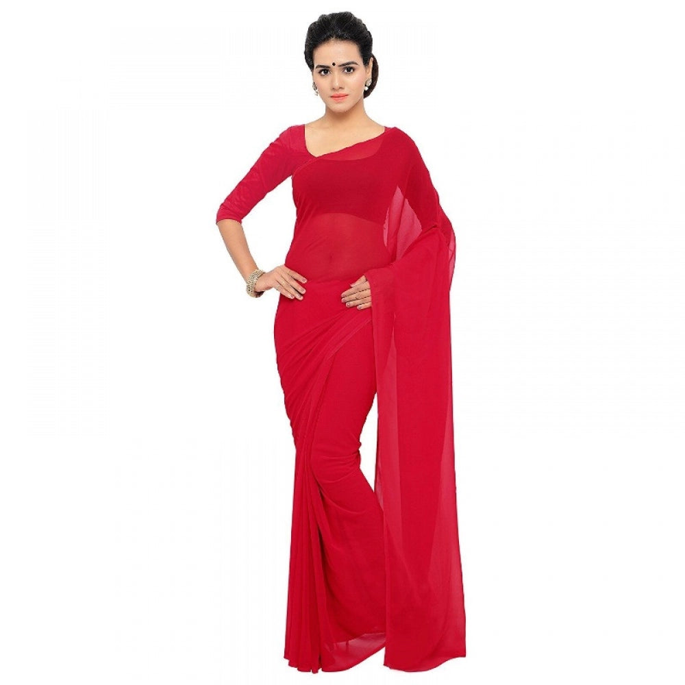 Adorable Georgette Plain Saree With Blouse piece