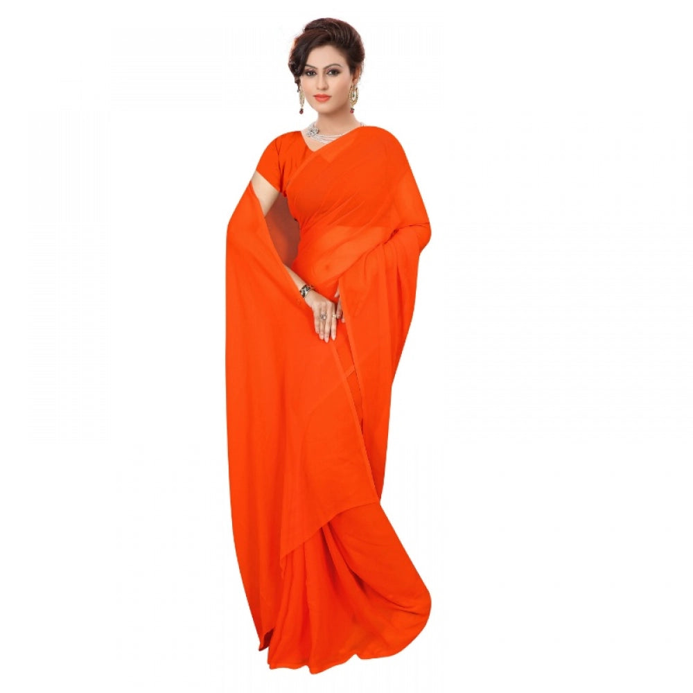 Adorable Georgette Plain Saree With Blouse piece