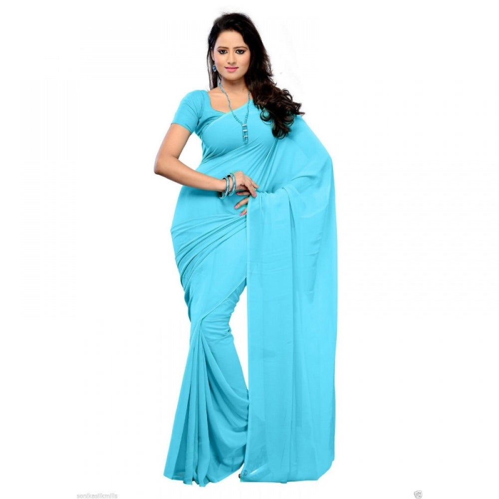 Adorable Georgette Plain Saree With Blouse piece