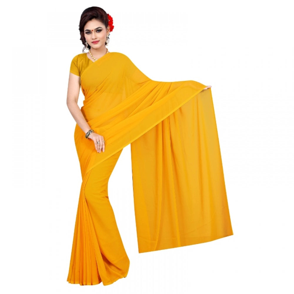 Adorable Georgette Plain Saree With Blouse piece