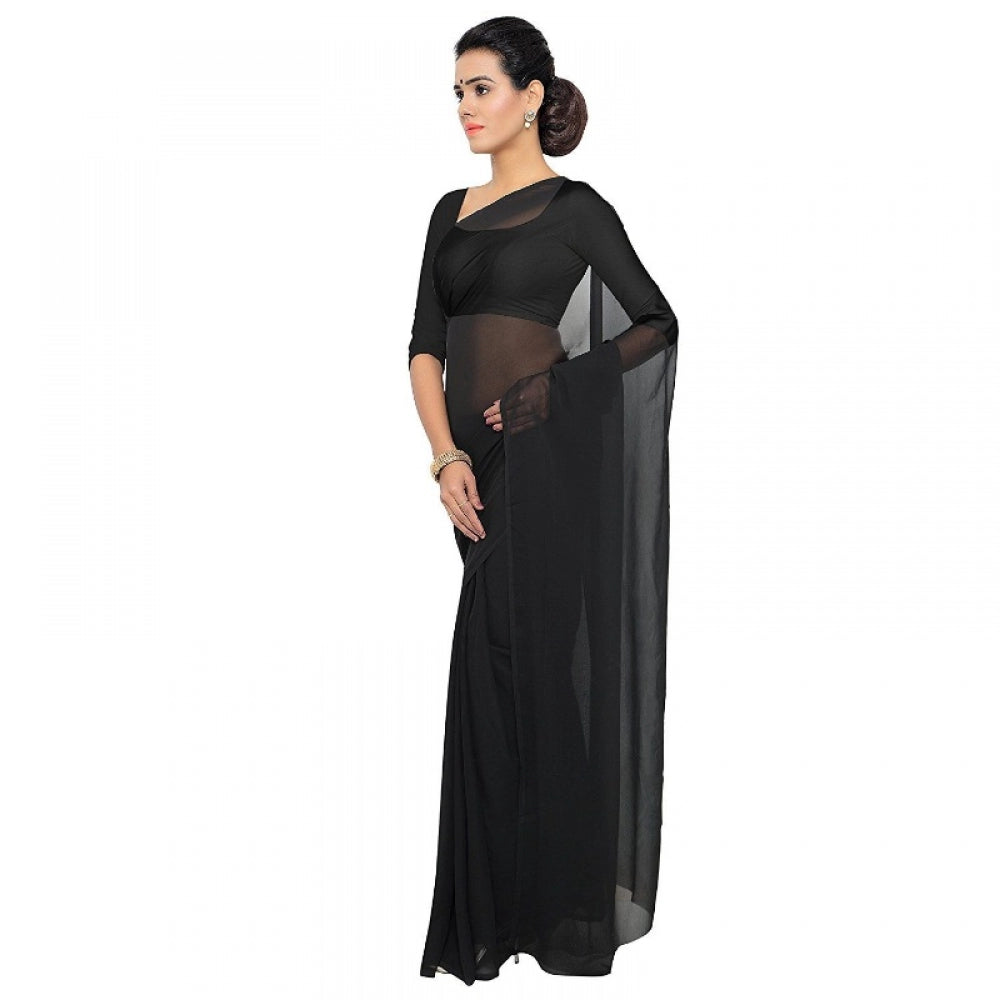 Adorable Georgette Plain Saree With Blouse piece