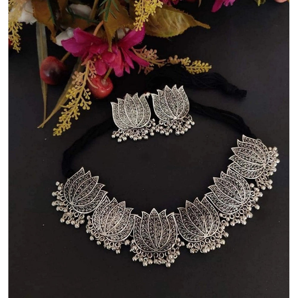 Precious Antique Silver Oxidised Tribal Afghani Necklace With Earrings Set For Women