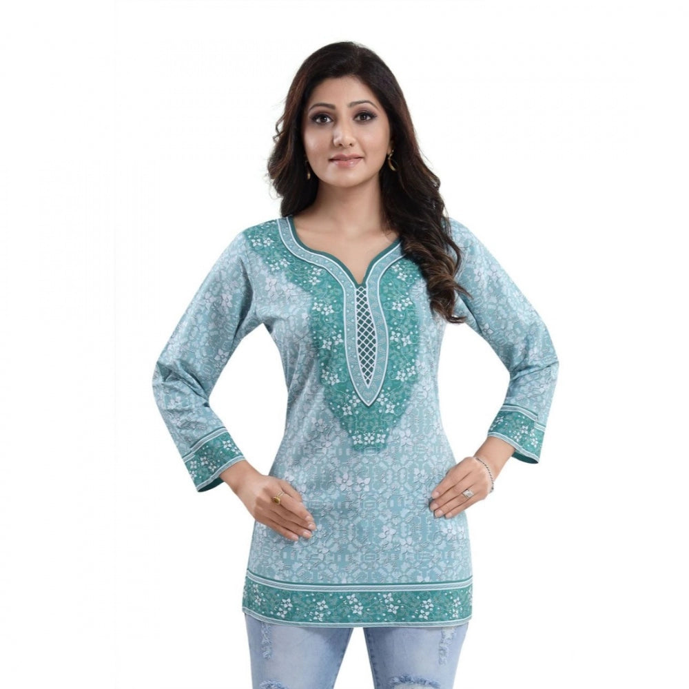 Wonderful Quarter Sleeve Faux Crepe Printed Short Kurti Tunic Top