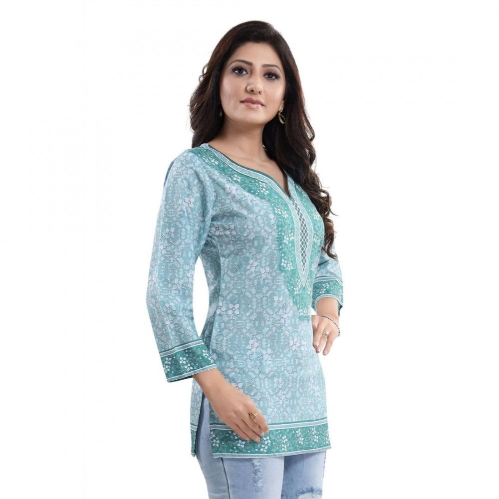 Wonderful Quarter Sleeve Faux Crepe Printed Short Kurti Tunic Top