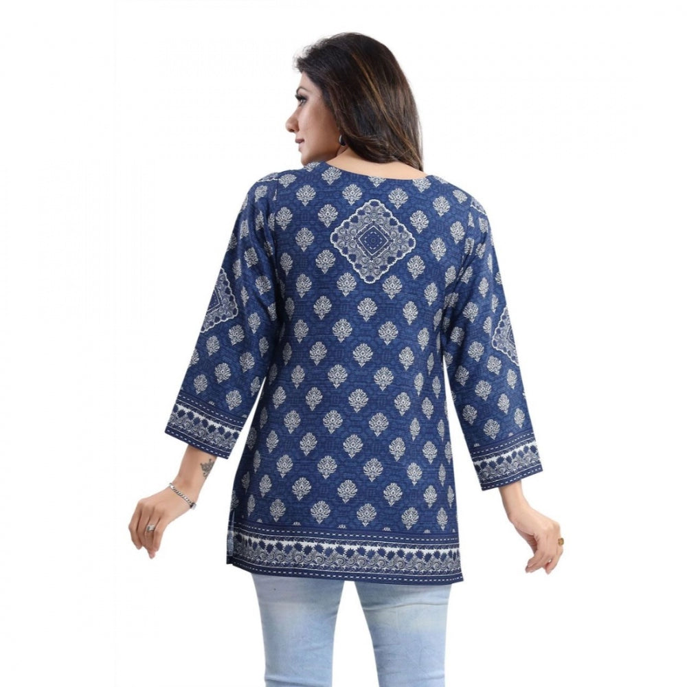 Alluring Quarter Sleeve Faux Crepe Printed Short Kurti Tunic Top