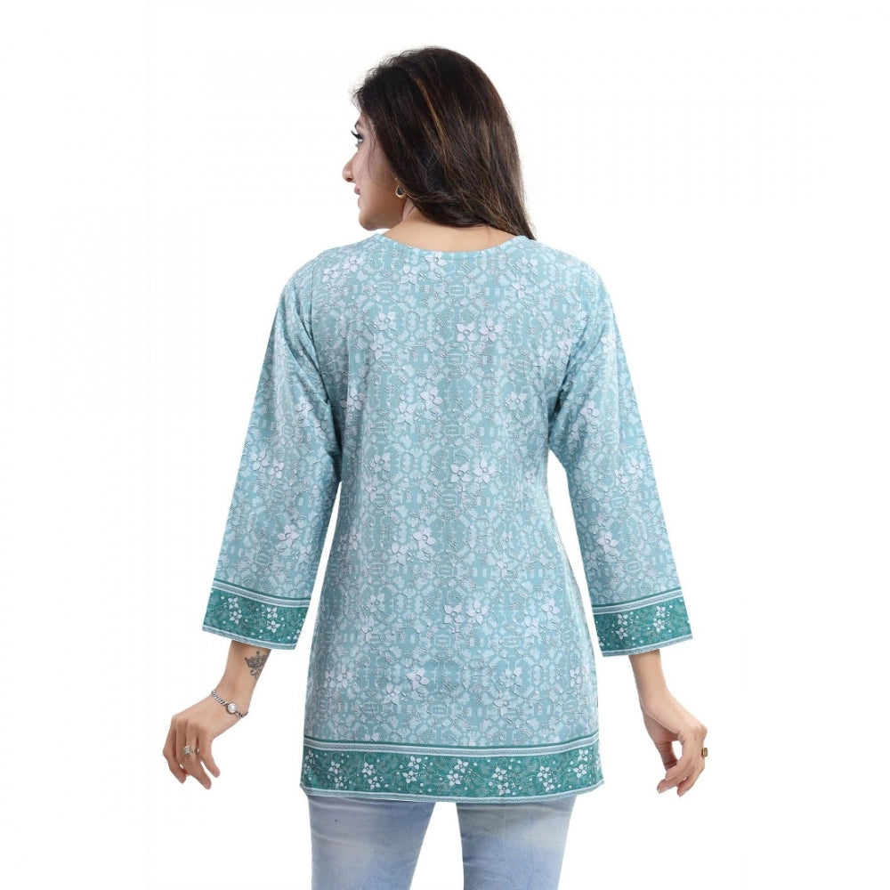 Wonderful Quarter Sleeve Faux Crepe Printed Short Kurti Tunic Top