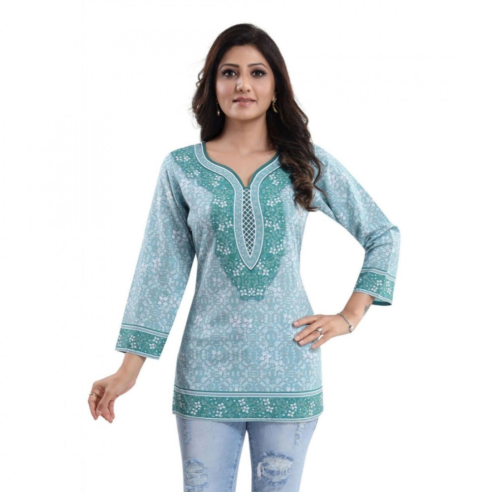 Wonderful Quarter Sleeve Faux Crepe Printed Short Kurti Tunic Top