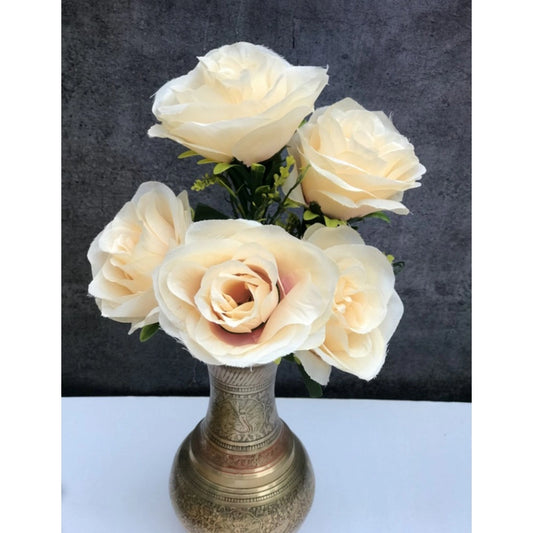 Classy Artificial Flowers Bunch Bouquet Of 5 Champagne Roses For Home Decoration