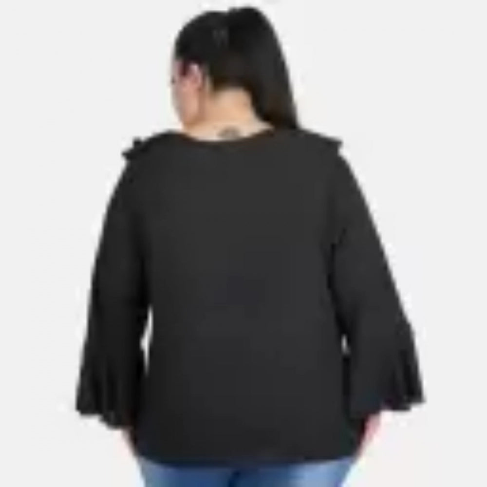 Fashionable Casual Bell Sleeve Solid Black Top