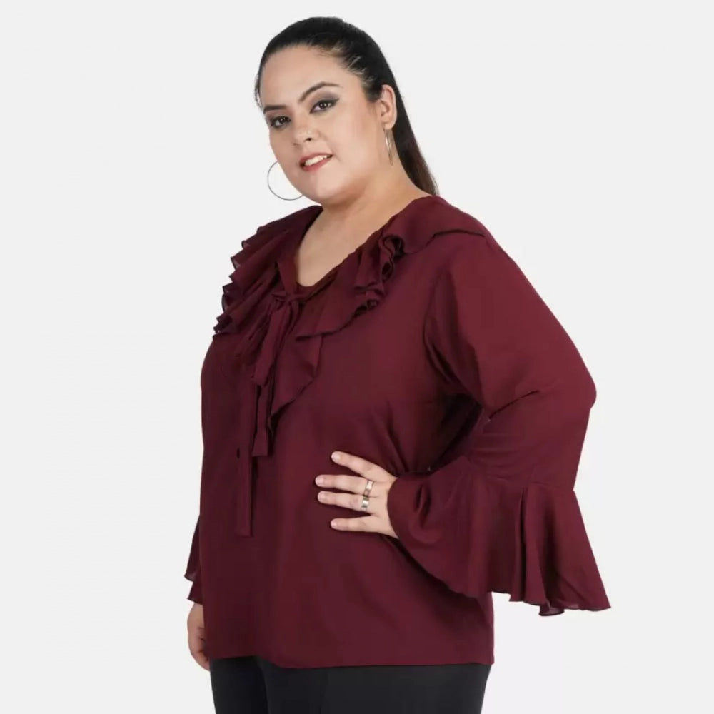 Fashionable Casual Bell Sleeve Solid Maroon Top