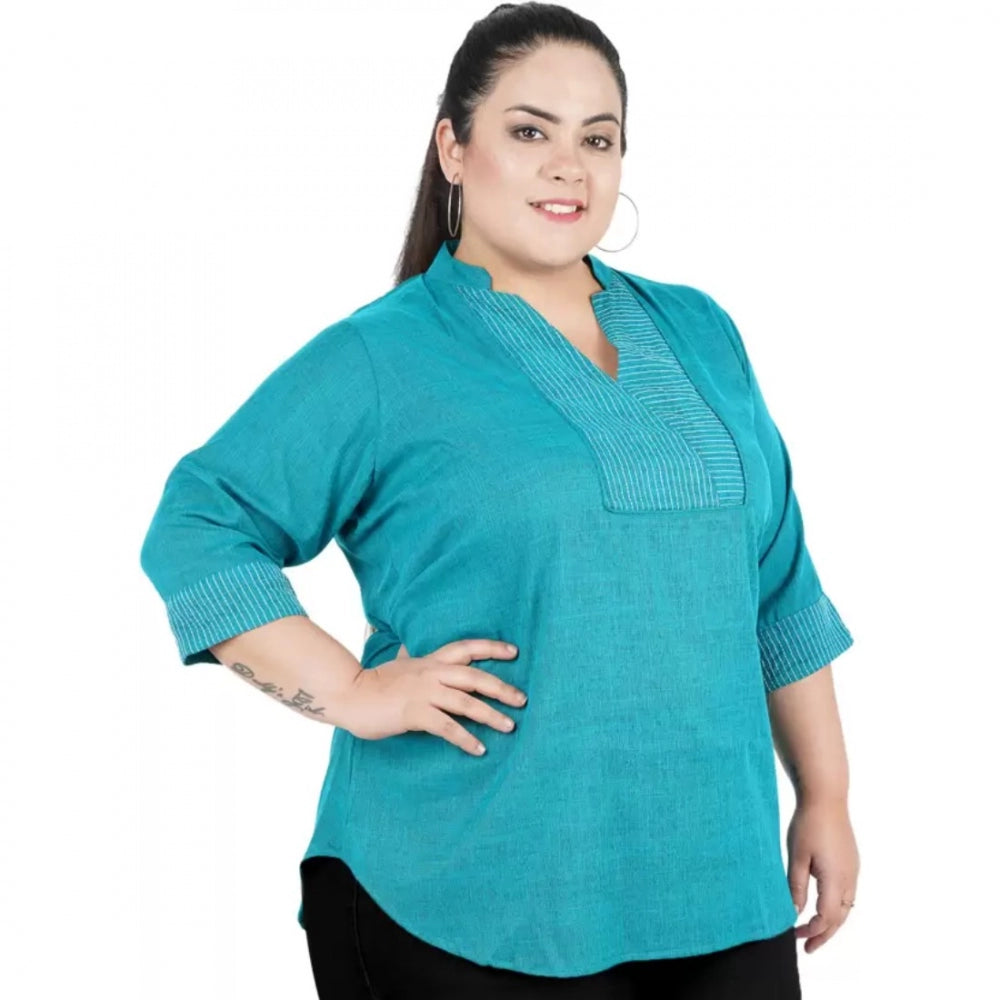 Casual Three Fourth Sleeve Embroidered Light Green Top