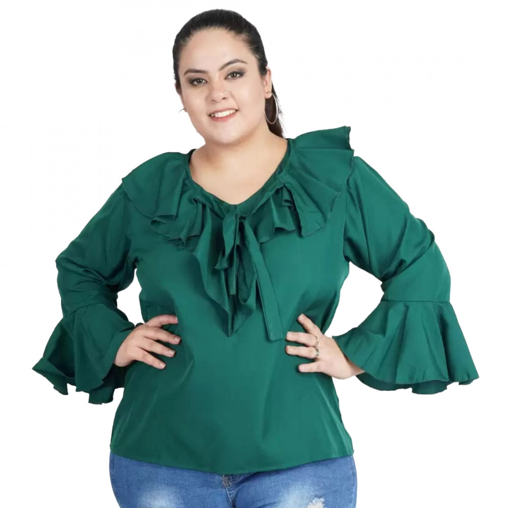 Fashionable Casual Bell Sleeve Solid Green Top