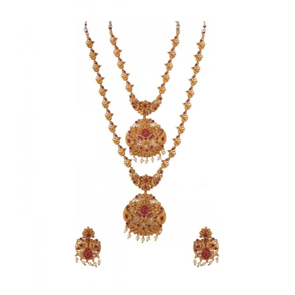 Twinkling Elegent And Modern Double Line Temple Jewellery Set