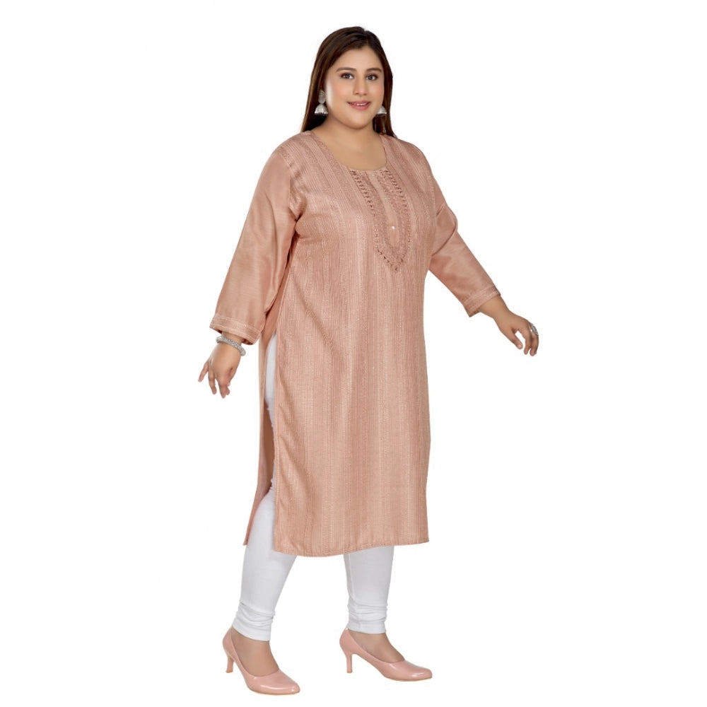 Casual Imported Fabric Self Embroidered Straight Kurti With Lining