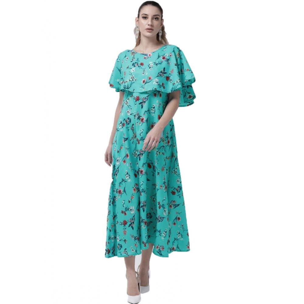 Classy Crepe Floral Half Sleeves Full Length Gown