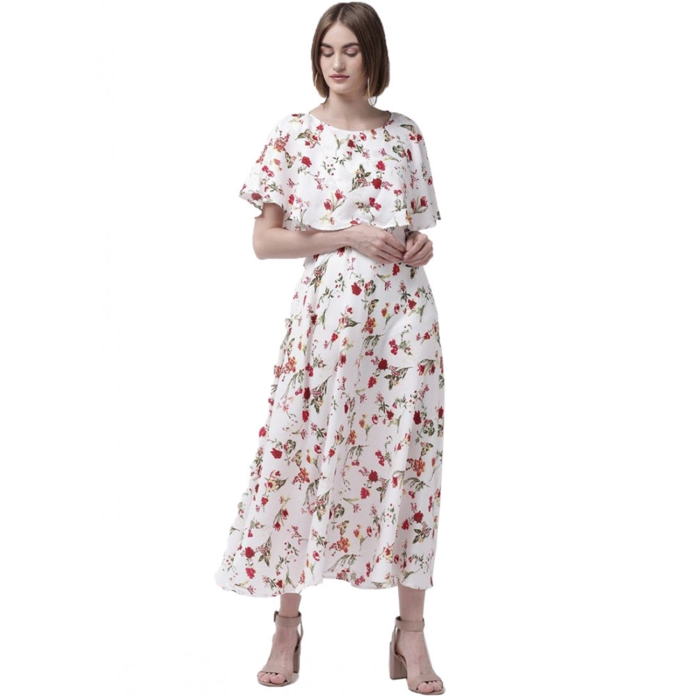 Classy Crepe Floral Half Sleeves Full Length Gown