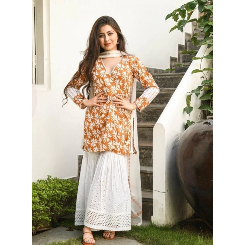 Adorable Procin Print Cotton Angrakha Pattern Kurta Lace Tassel Details Set