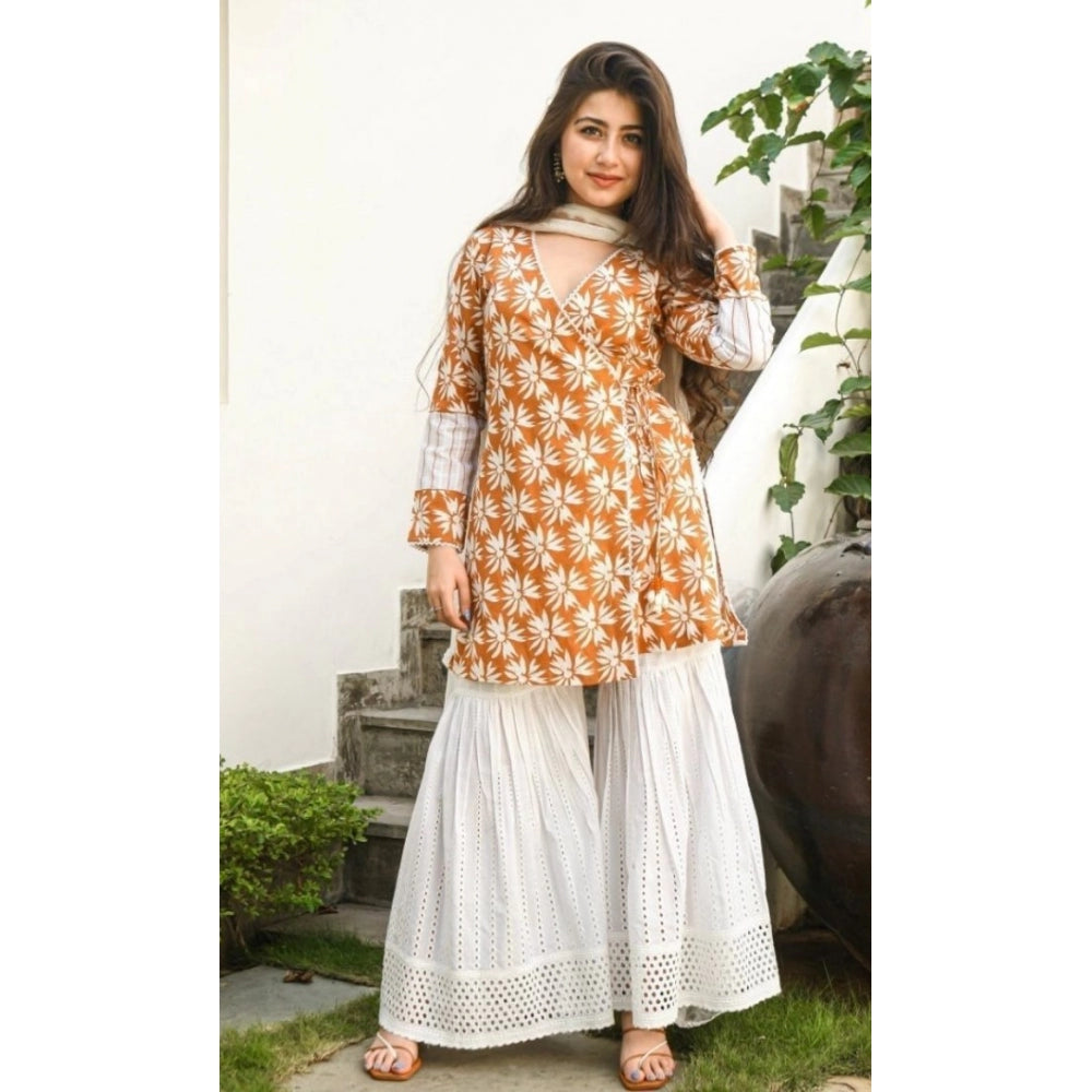 Adorable Procin Print Cotton Angrakha Pattern Kurta Lace Tassel Details Set