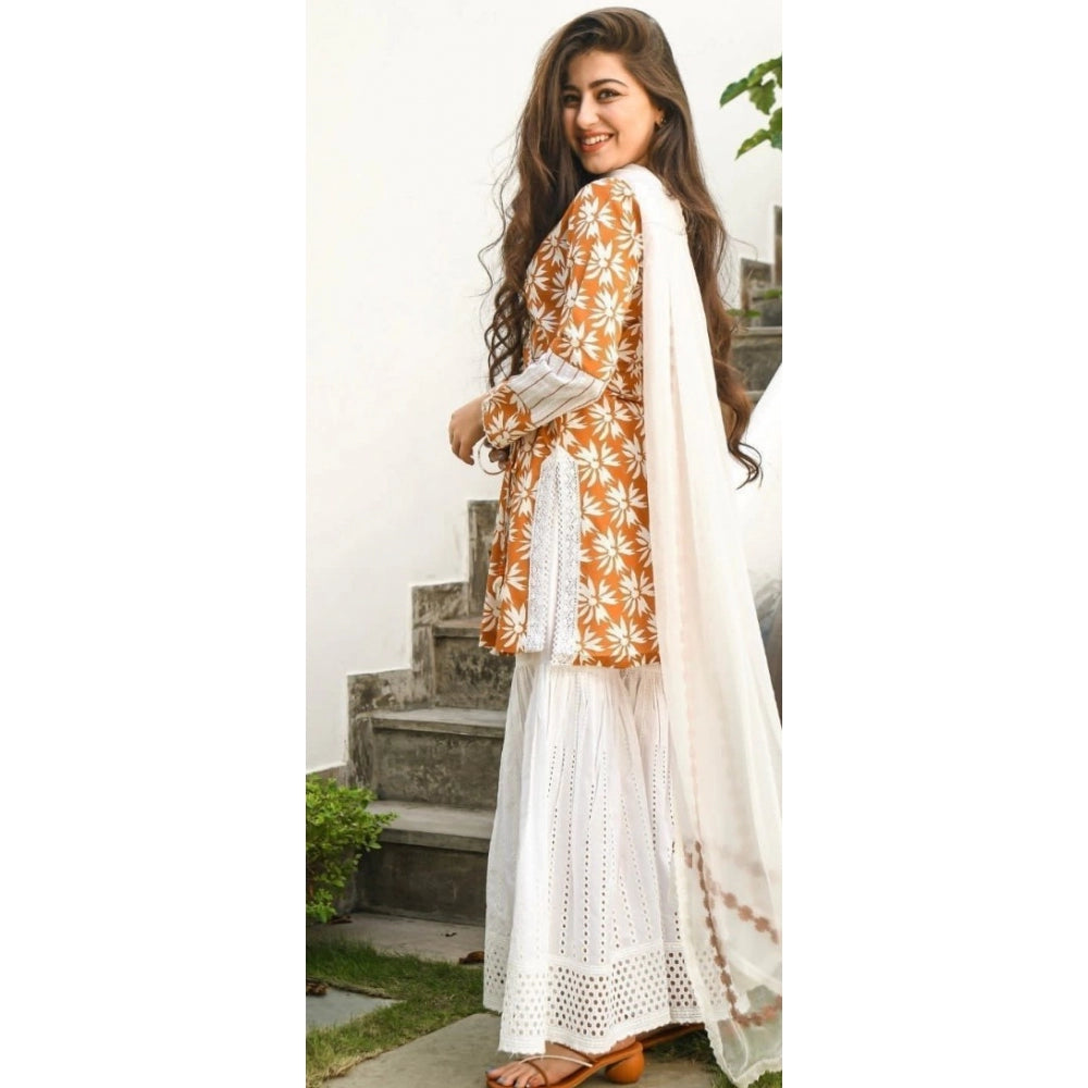 Adorable Procin Print Cotton Angrakha Pattern Kurta Lace Tassel Details Set