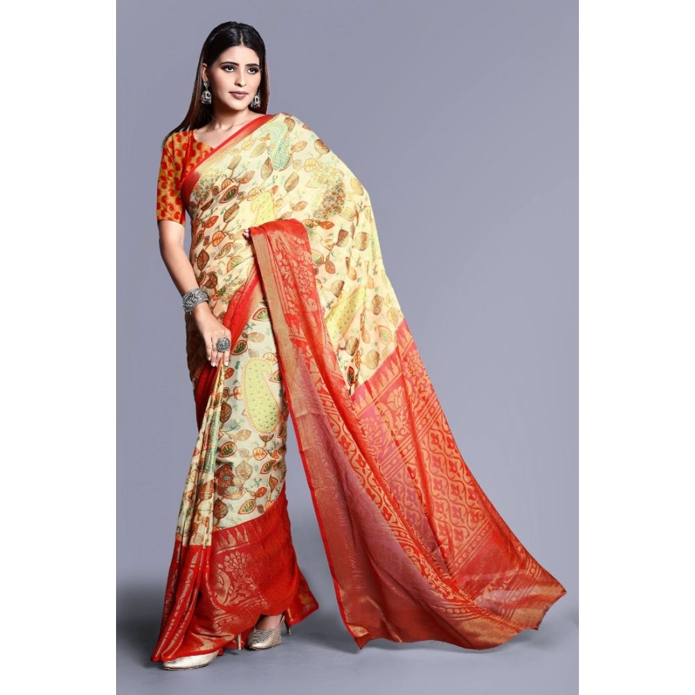 Awesome Viscose Rayon Printed Saree With Blouse piece