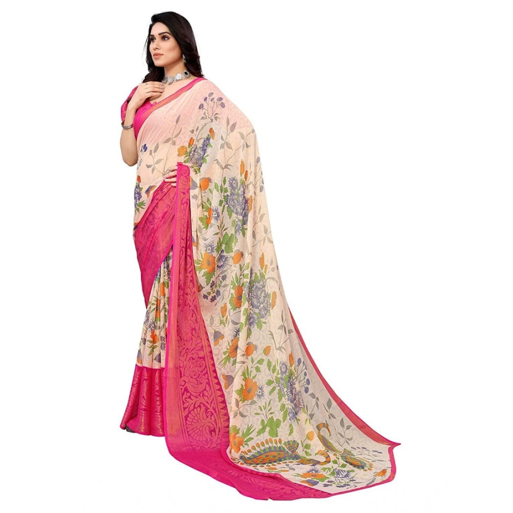 Awesome Viscose Rayon Printed Saree With Blouse piece