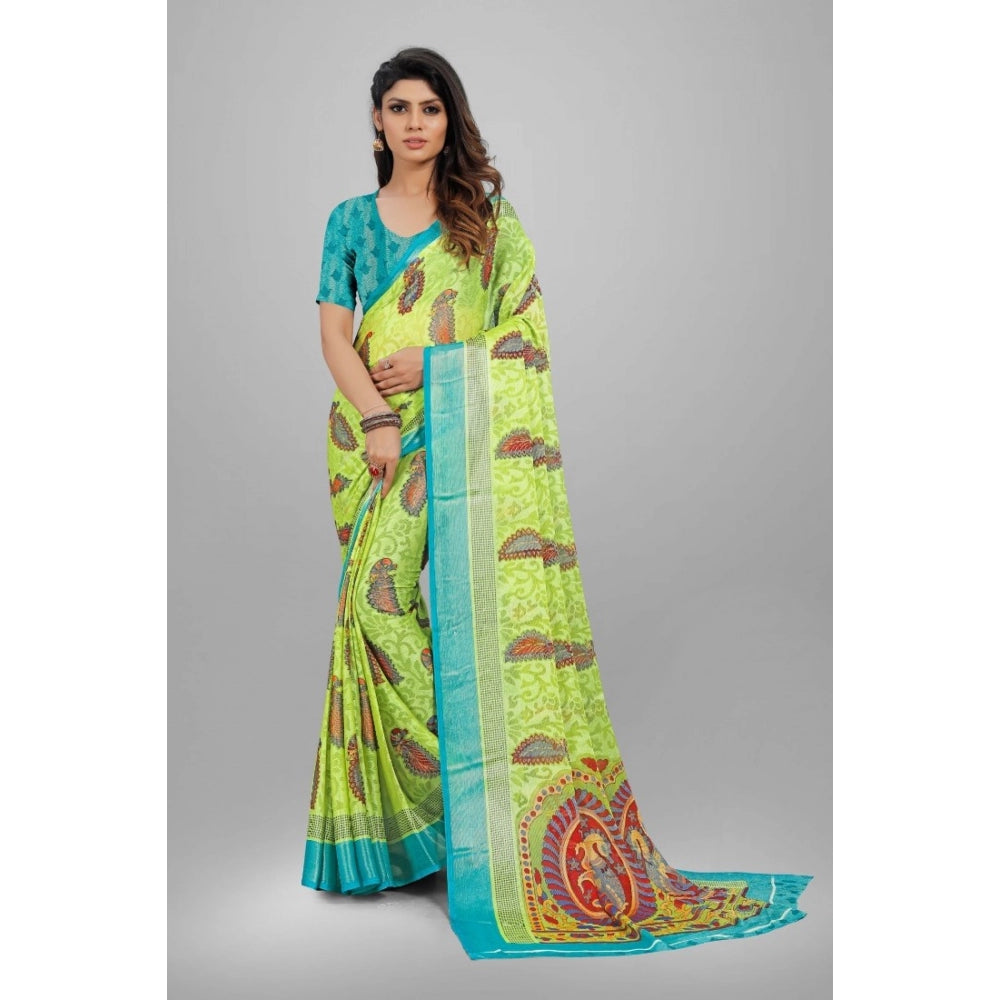 Awesome Viscose Rayon Printed Saree With Blouse piece