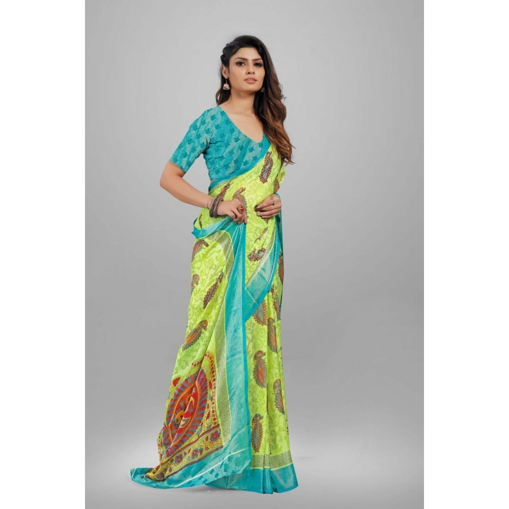 Awesome Viscose Rayon Printed Saree With Blouse piece