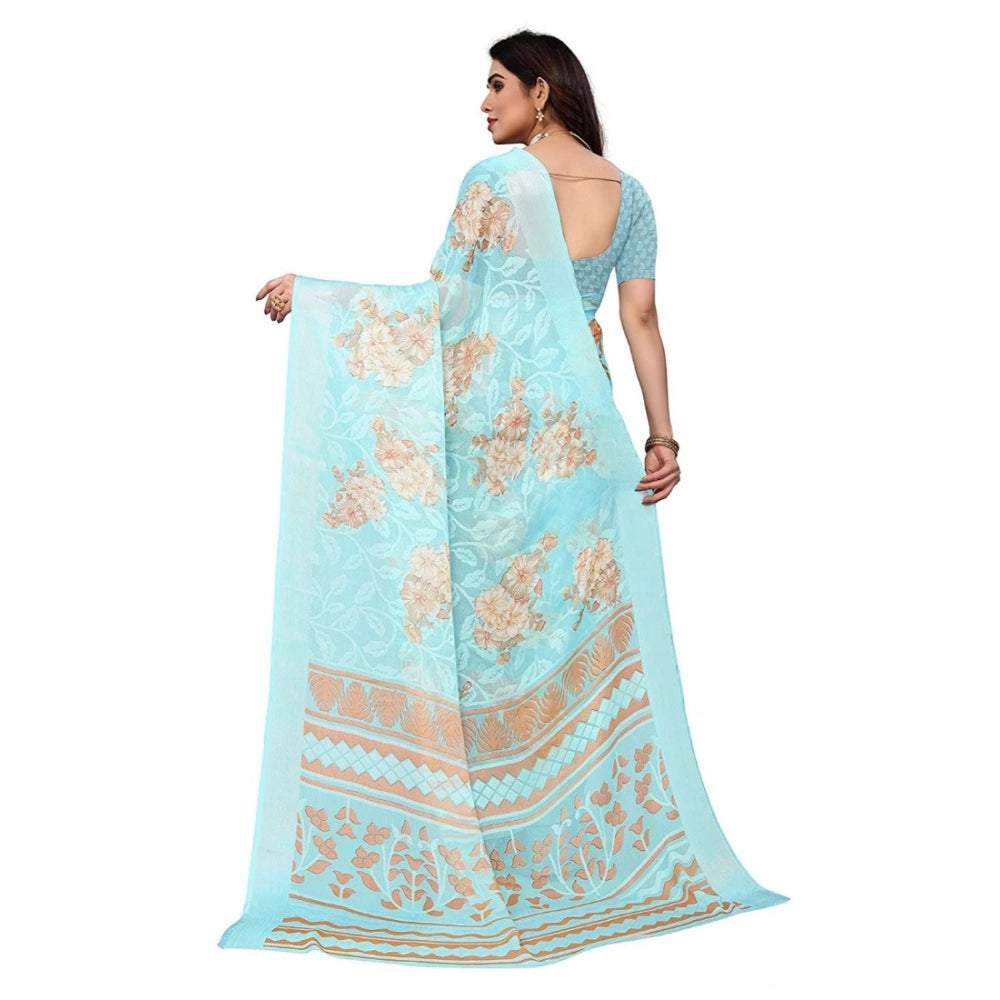 Awesome Viscose Rayon Printed Saree With Blouse piece