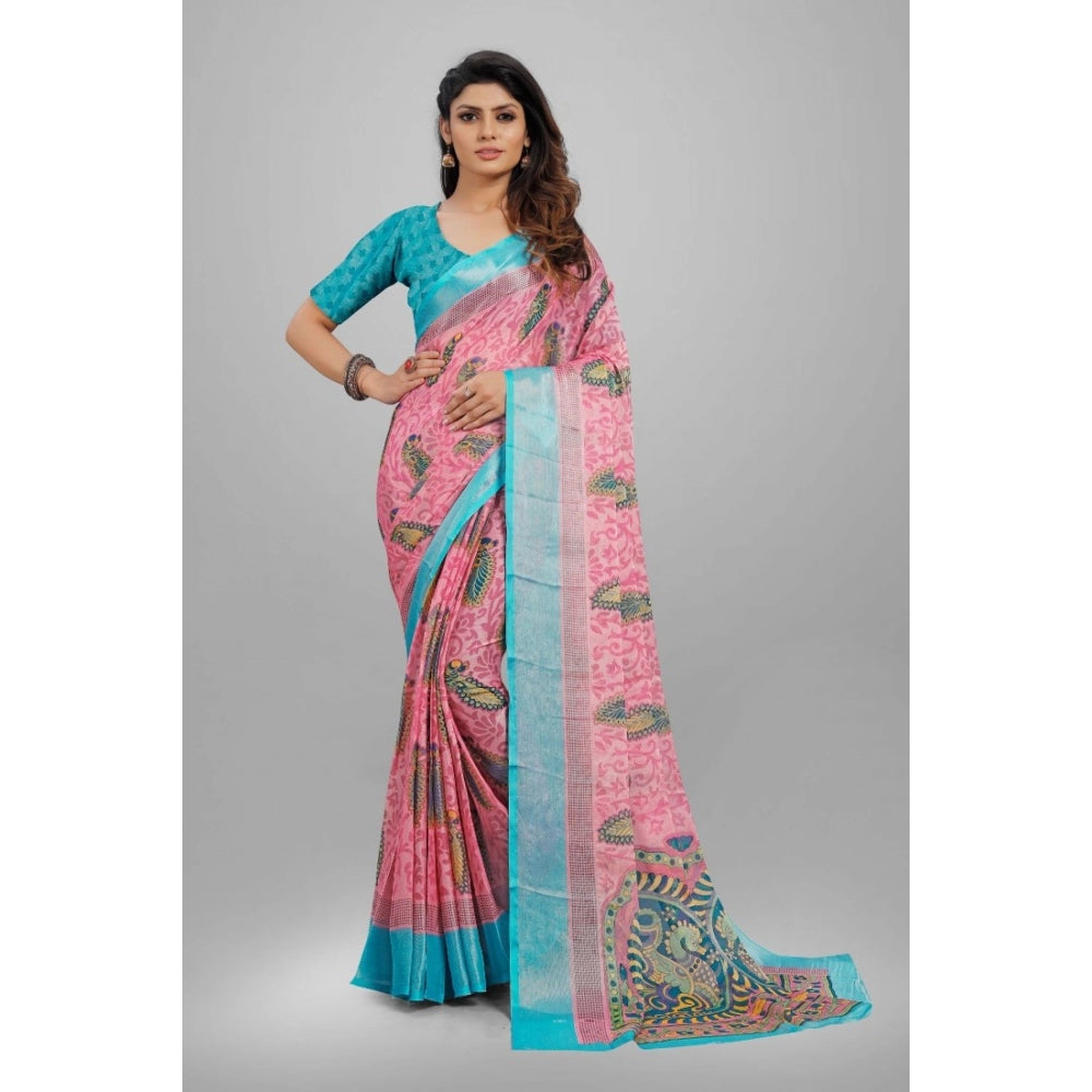 Awesome Viscose Rayon Printed Saree With Blouse piece