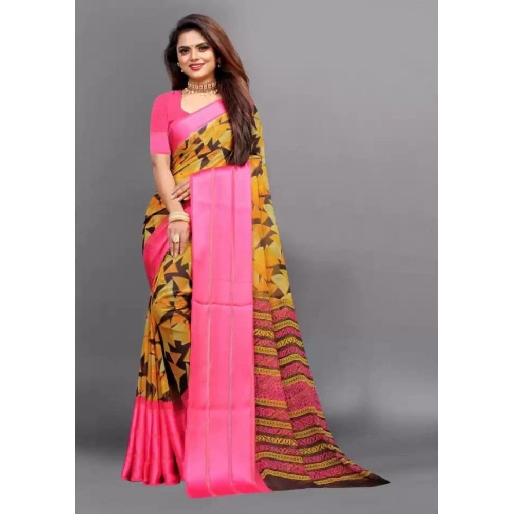 Modern Sattin Patta Printed Saree With Blouse piece