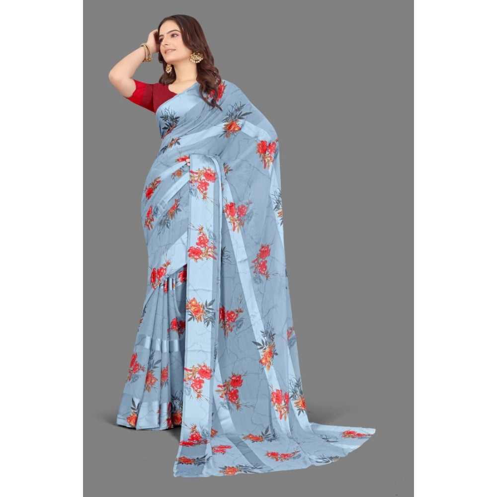 Modern Sattin Patta Printed Saree With Blouse piece