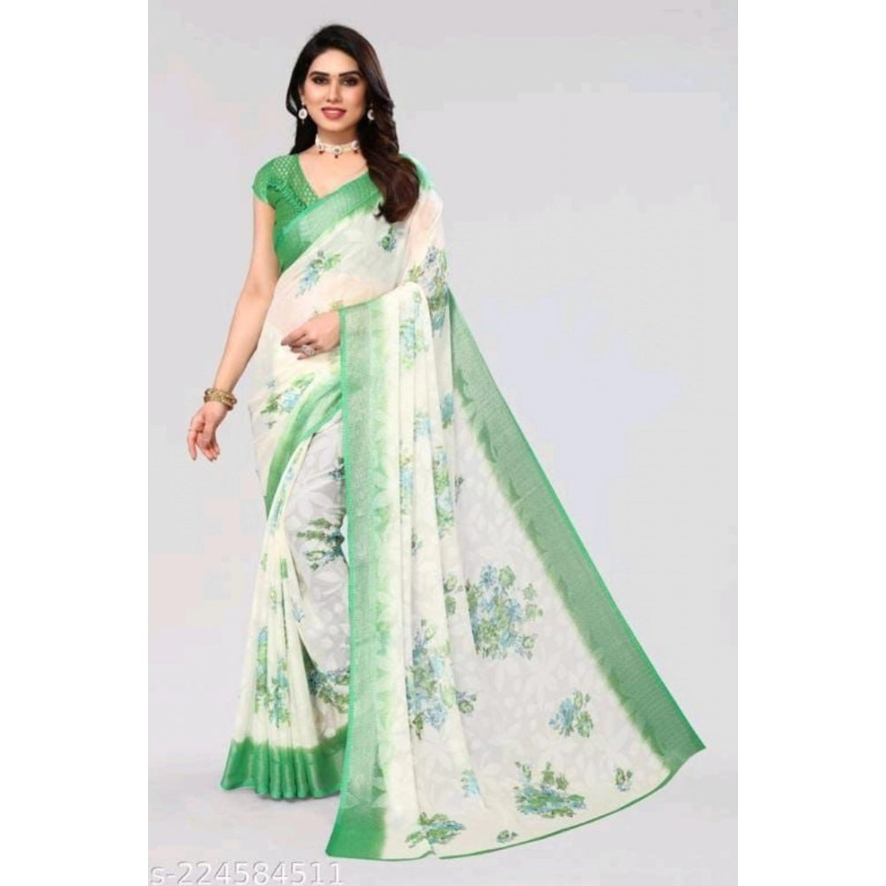 Awesome Viscose Rayon Printed Saree With Blouse piece