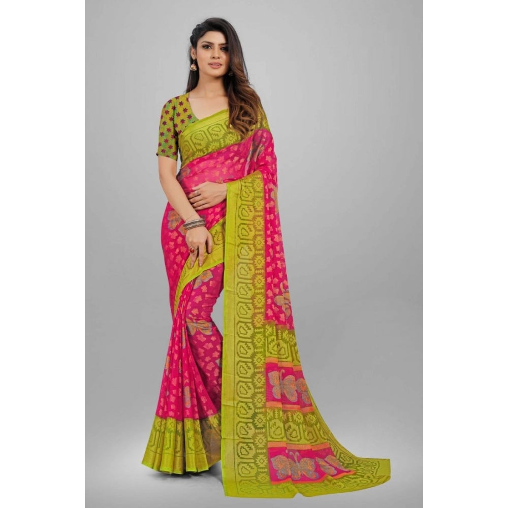 Awesome Viscose Rayon Printed Saree With Blouse piece