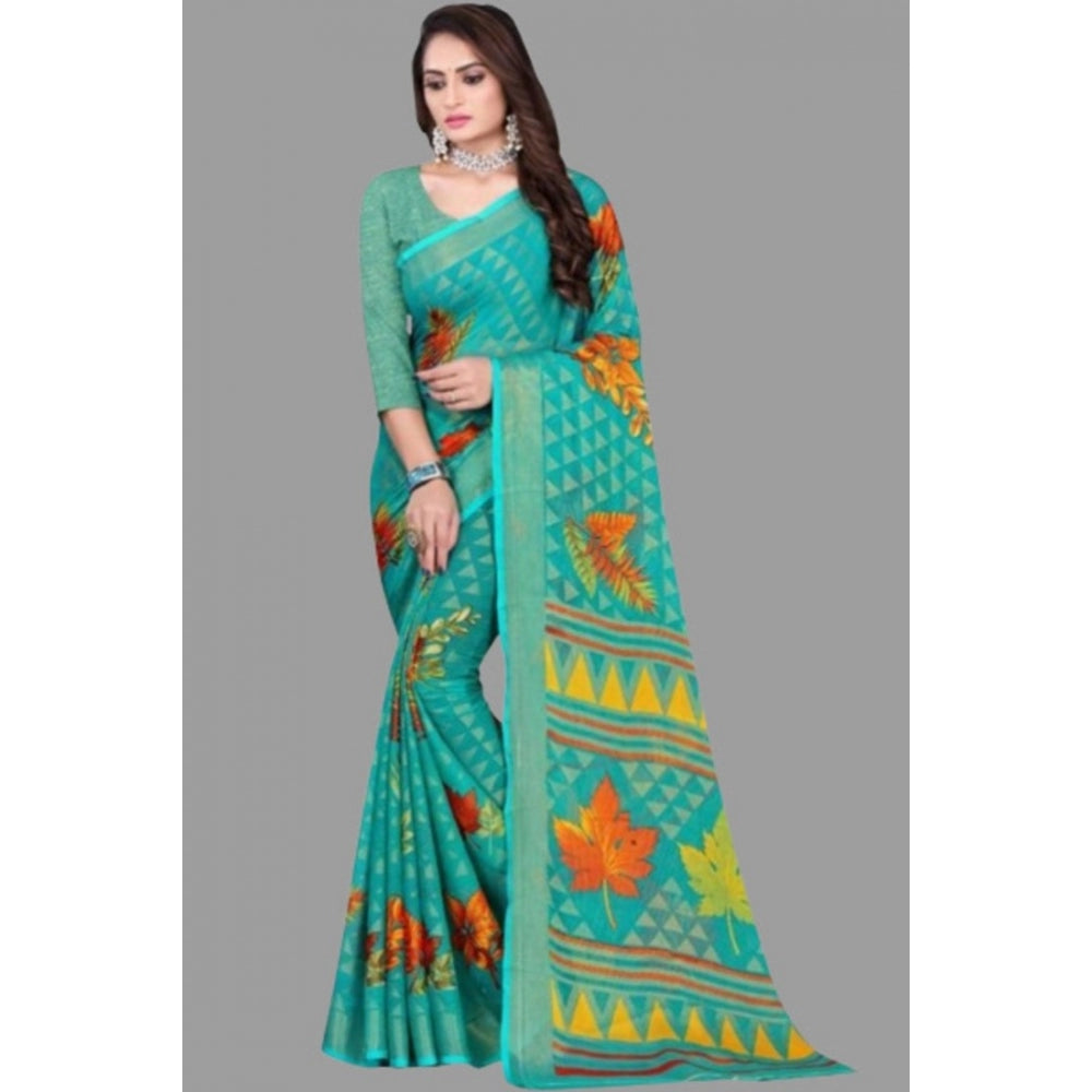 Awesome Viscose Rayon Printed Saree With Blouse piece