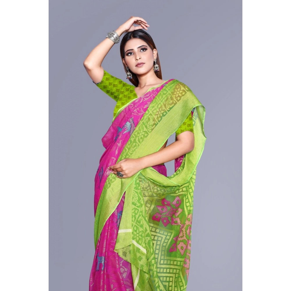 Awesome Viscose Rayon Printed Saree With Blouse piece