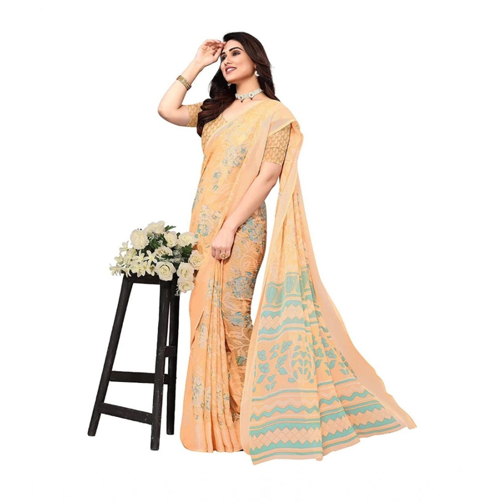 Awesome Viscose Rayon Printed Saree With Blouse piece