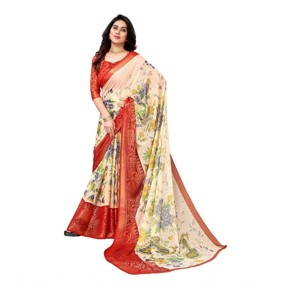 Awesome Viscose Rayon Printed Saree With Blouse piece