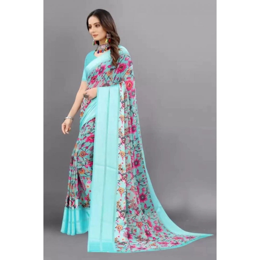 Modern Sattin Patta Printed Saree With Blouse piece