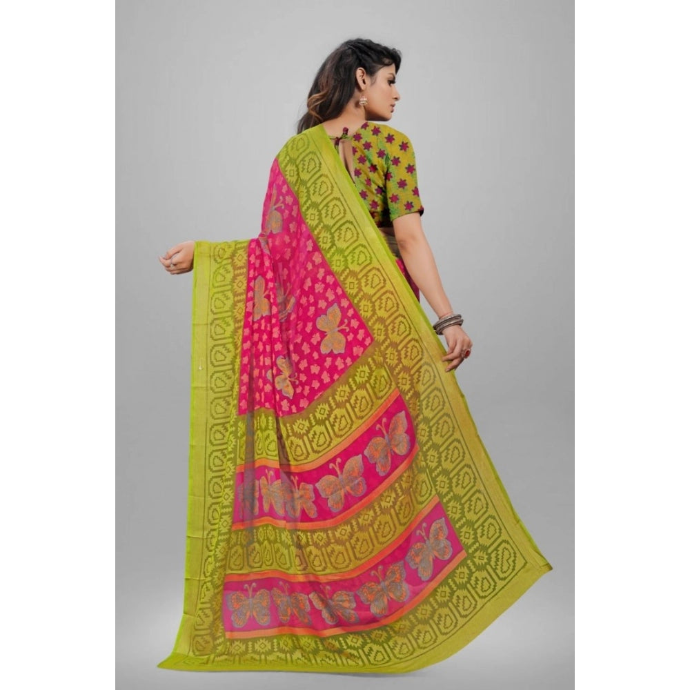 Awesome Viscose Rayon Printed Saree With Blouse piece