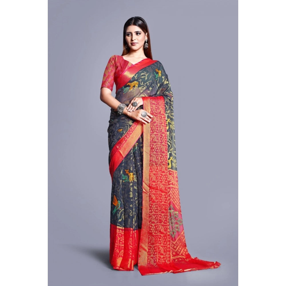 Awesome Viscose Rayon Printed Saree With Blouse piece