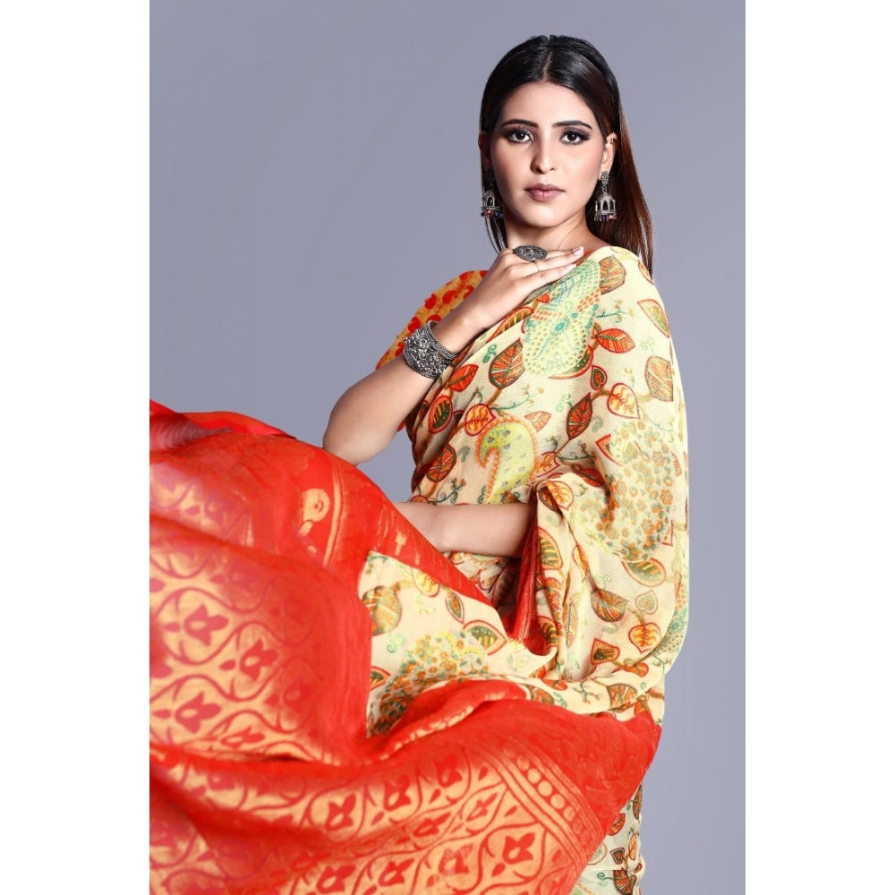 Awesome Viscose Rayon Printed Saree With Blouse piece